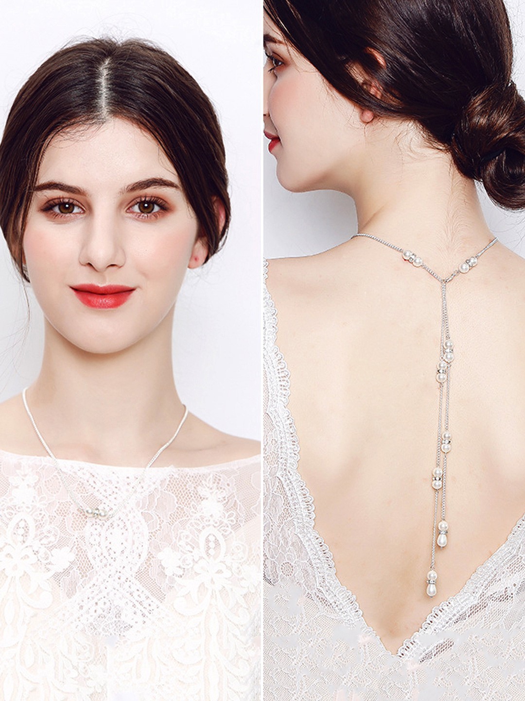 

Yellow Chimes White & Silver Toned Pearl Embellished Back Chain