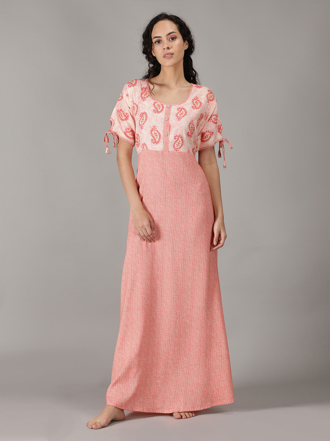 

NIGHTSPREE Pink Printed Maxi Nightdress