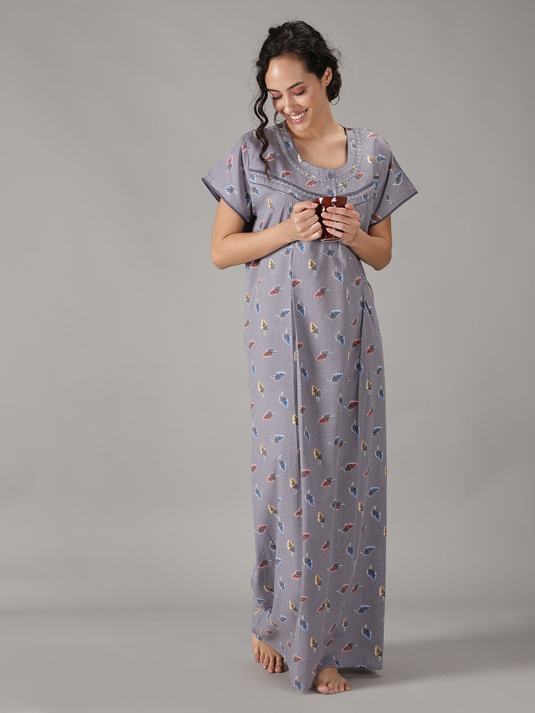 

NIGHTSPREE Blue Maternity Printed Cotton Maxi Nightdress