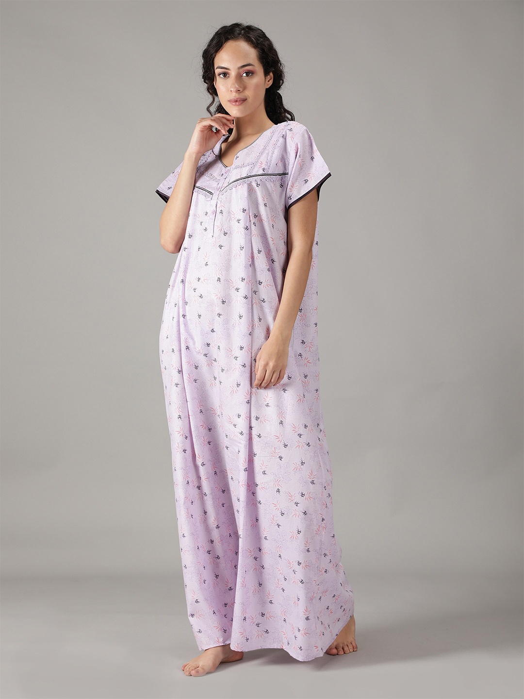 

NIGHTSPREE Purple Printed Maxi Nightdress