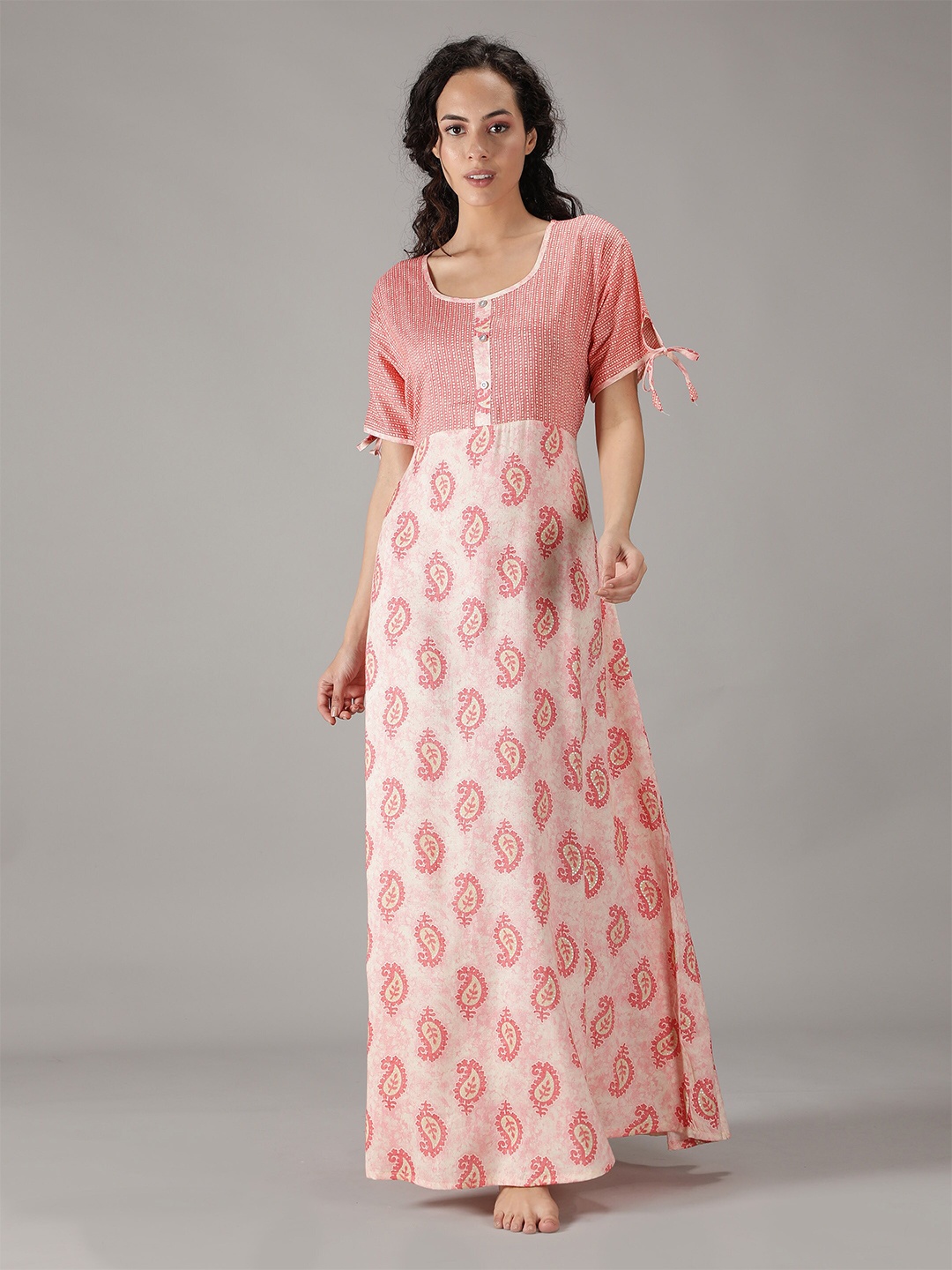 

NIGHTSPREE Pink Printed Maxi Nightdress