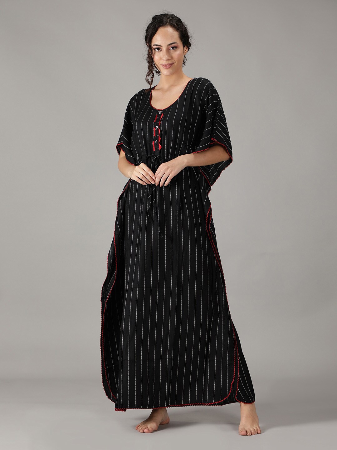 

NIGHTSPREE Black Striped Maxi Kaftan Nightdress