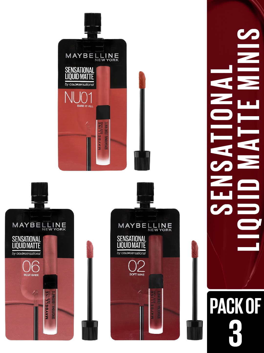 

Maybelline New York Set of 3 Sensational Liquid Matte Mini Lipstick - 2 ml each, Red