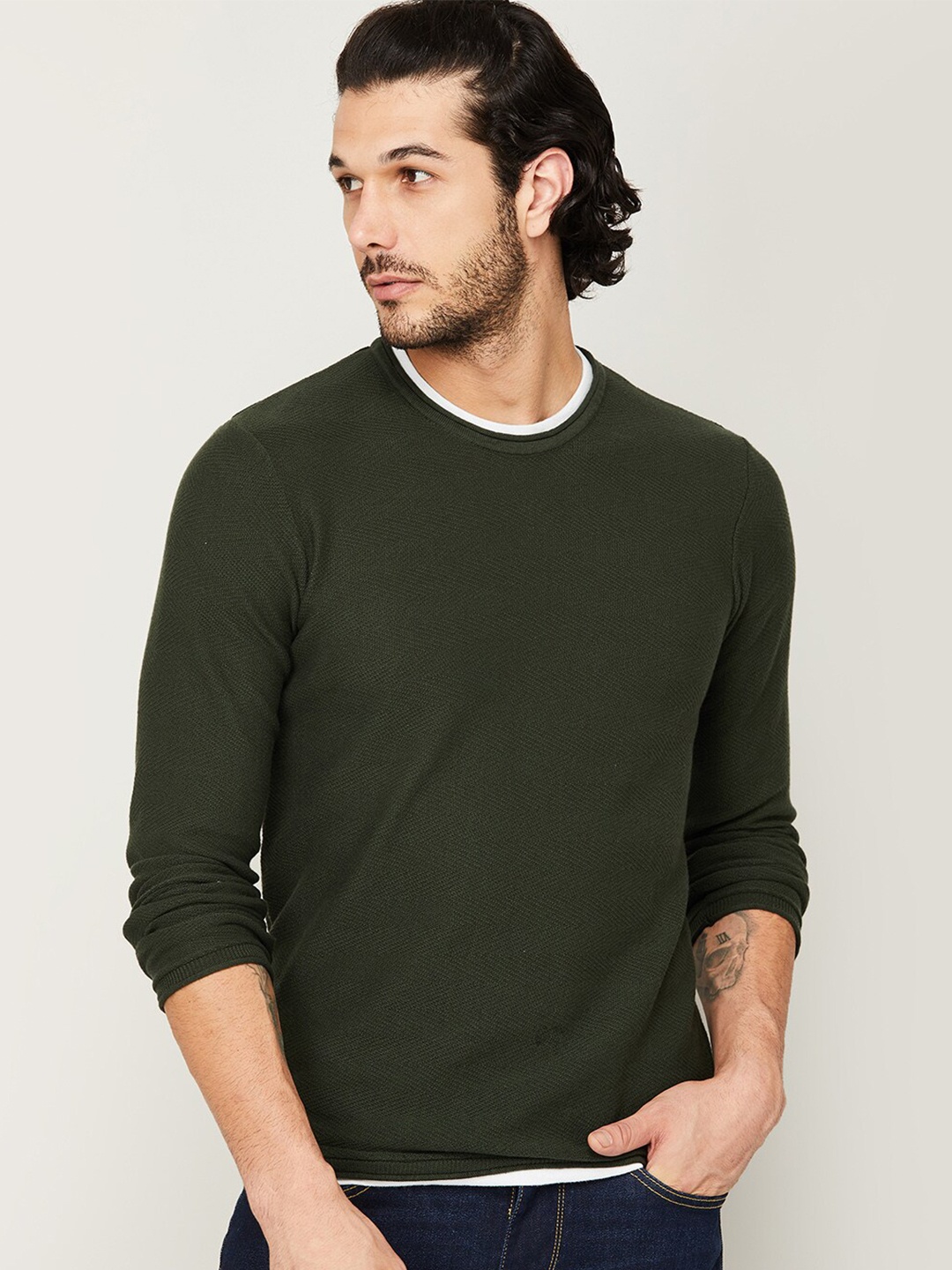 

Bossini Men Olive Green Sweatshirt