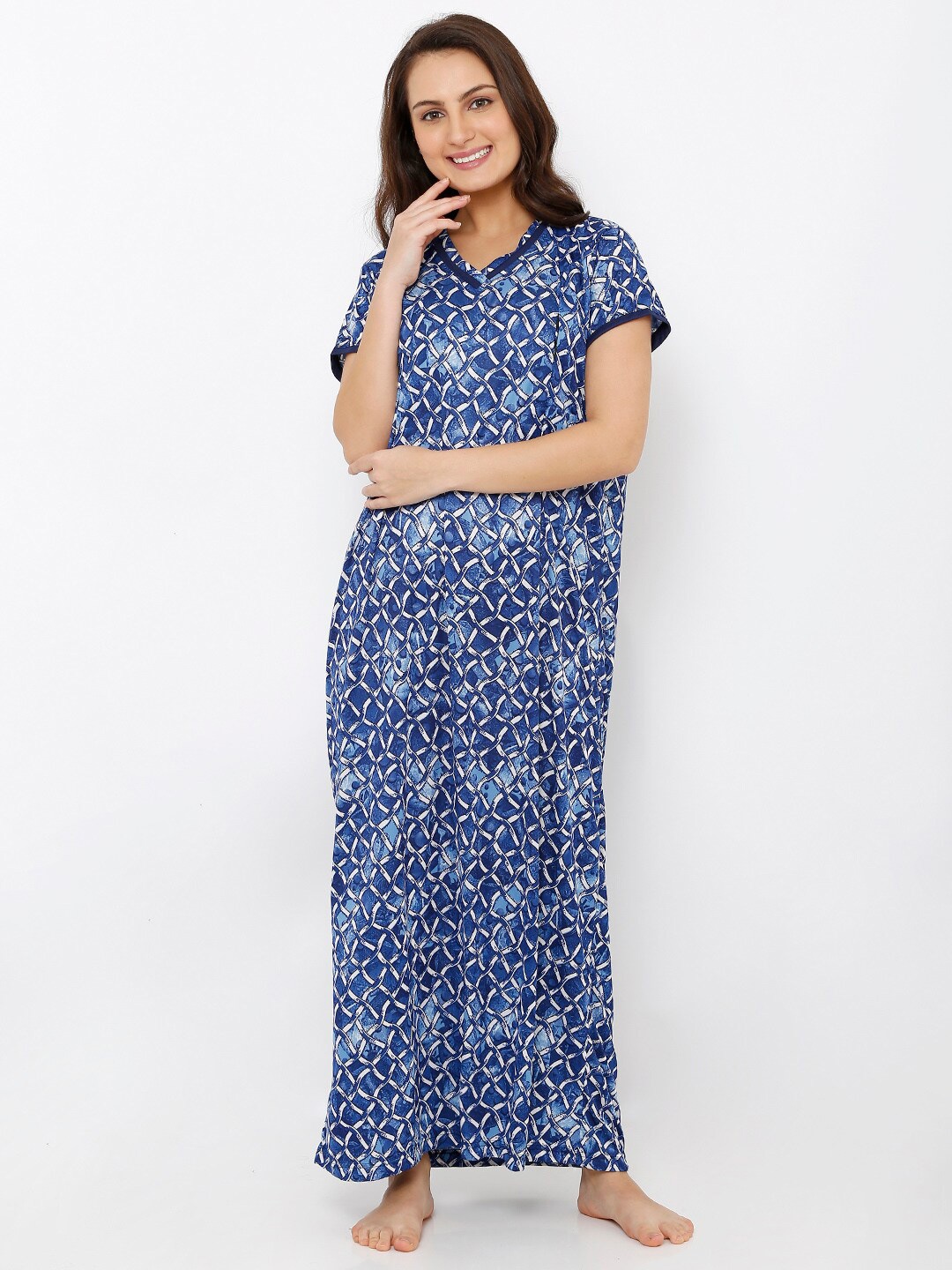 

Pretty Awesome Blue Printed Maxi Nightdress