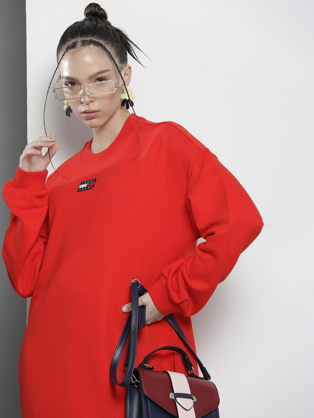 

Tommy Hilfiger Red Embroidered Applique Pure Cotton Jumper Midi Dress