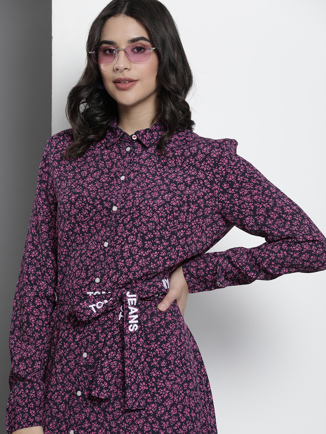 

Tommy Hilfiger Floral Printed Shirt Midi Dress, Navy blue