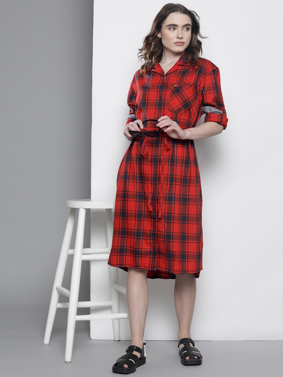 

Tommy Hilfiger Flannel Checked Shirt Dress, Red