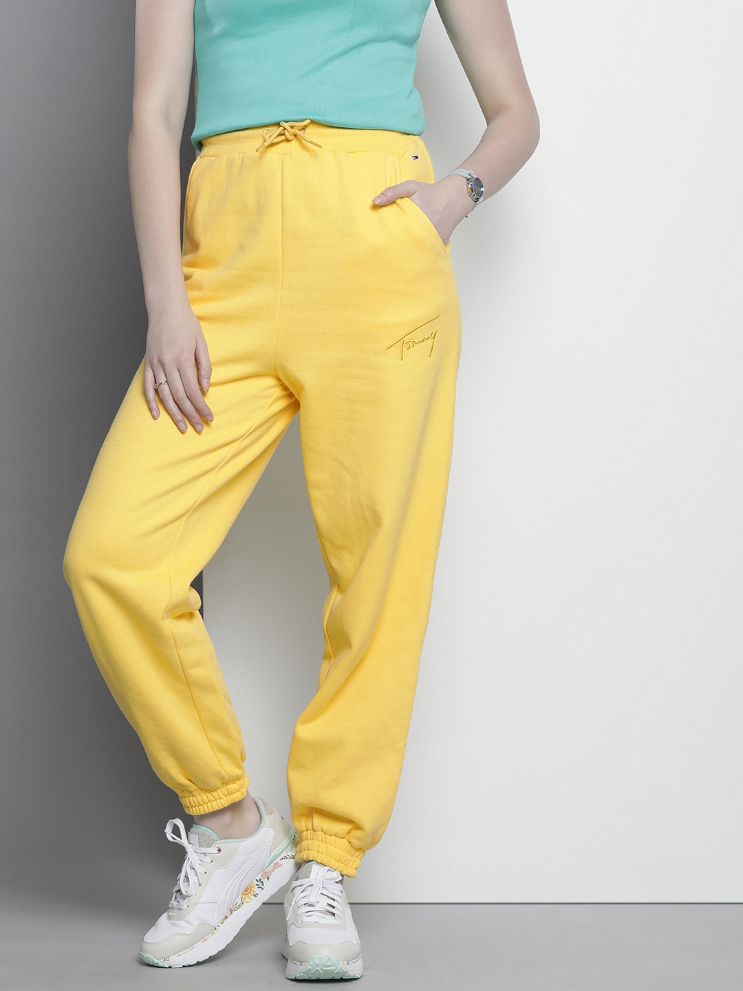 

Tommy Hilfiger Women Relaxed Fit Brand Logo Embroidered Joggers, Yellow