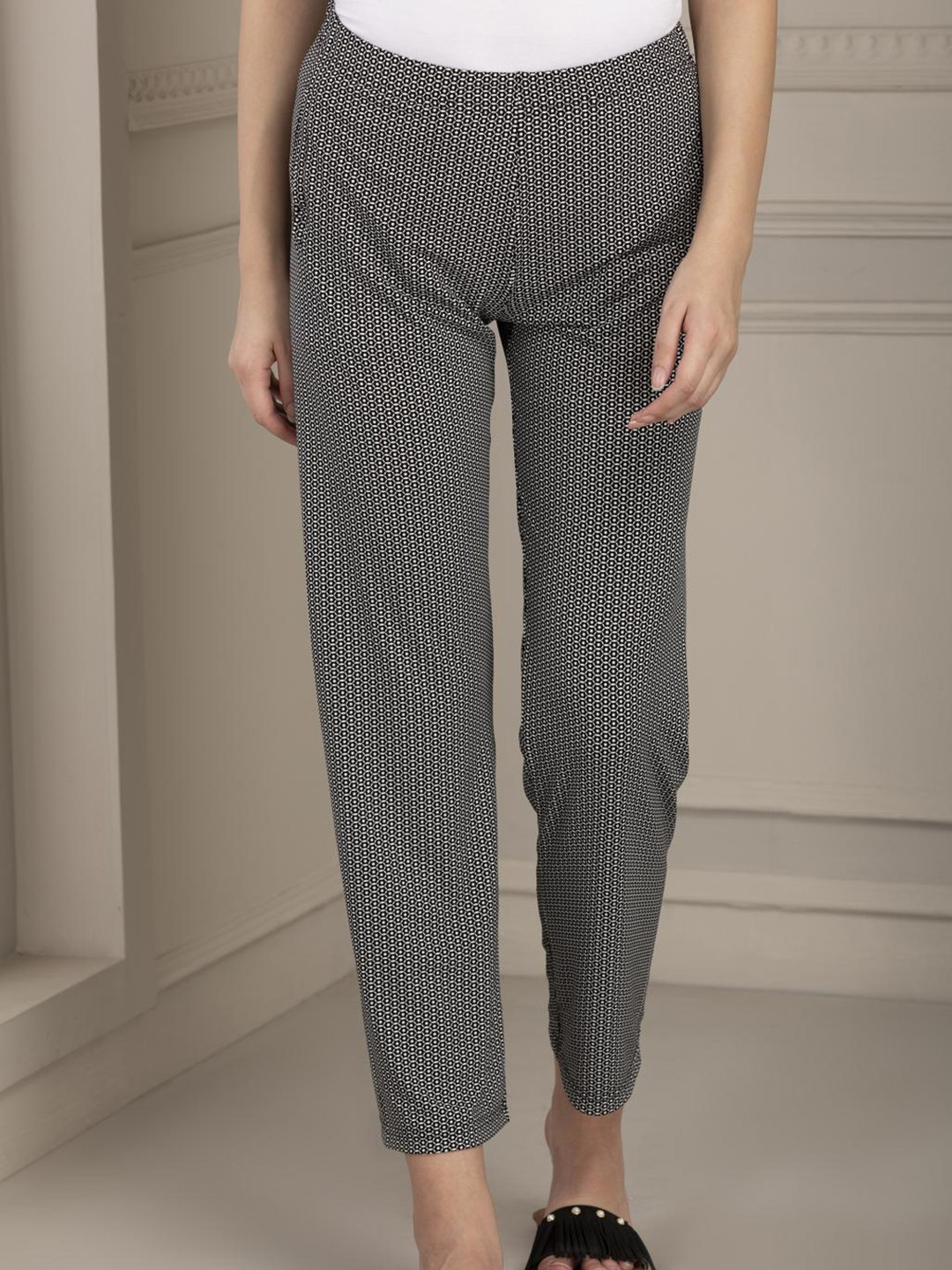 

Lakshita Women Black & White Striped Straight Fit Trousers