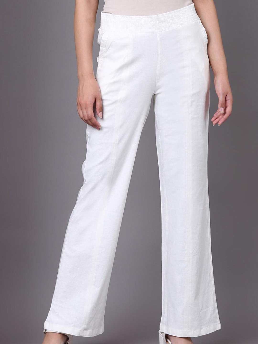 

Lakshita Women White Smart Straight Fit Trousers