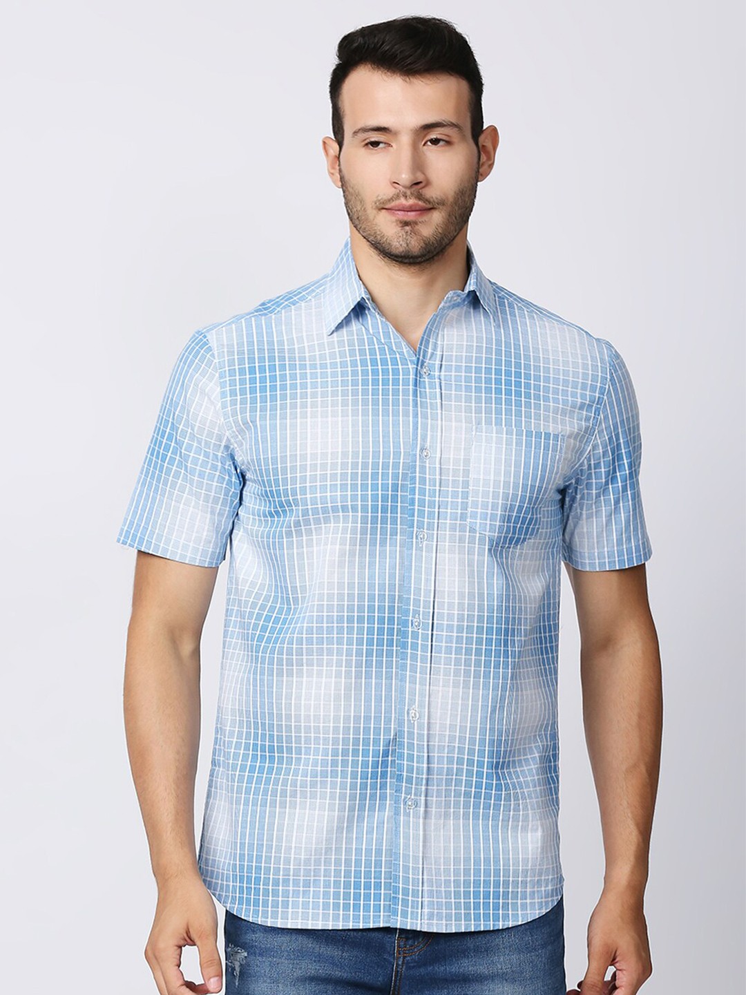 

MOD ECRU Men Blue Modern Checked Casual Shirt