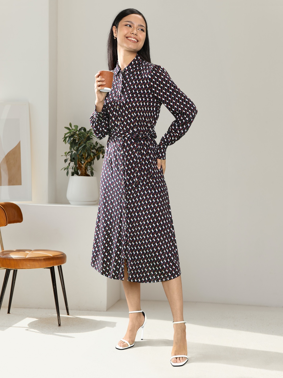 

Tommy Hilfiger Printed Shirt Midi Dress, Navy blue