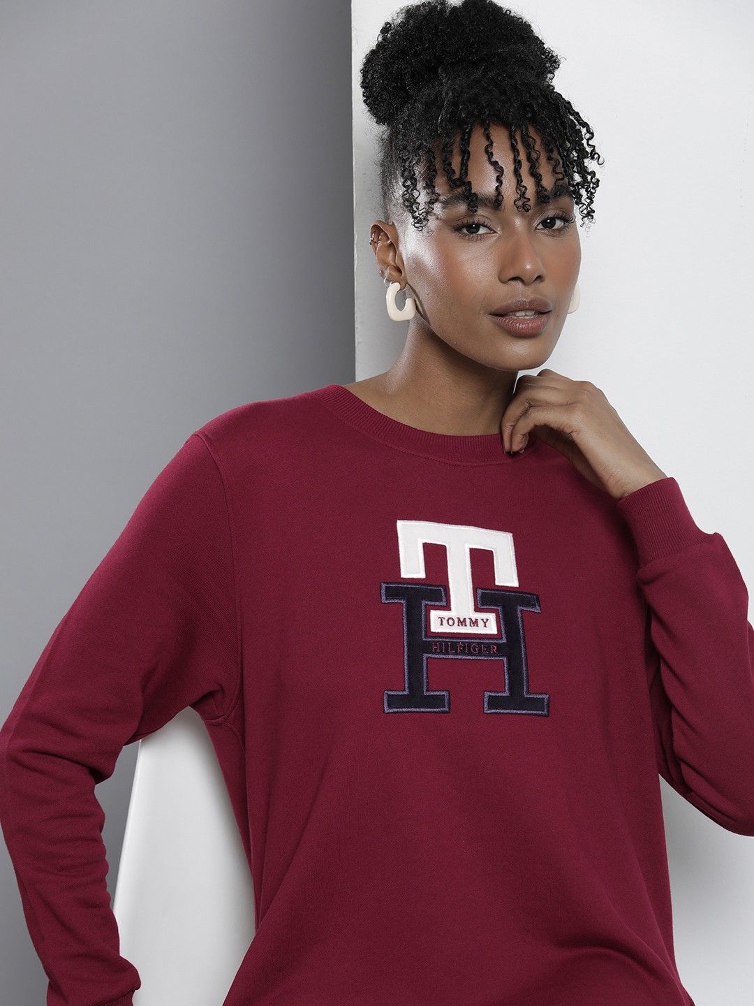 

Tommy Hilfiger Sustainable Brand Logo Embroidered Pure Cotton Jumper Dress, Maroon