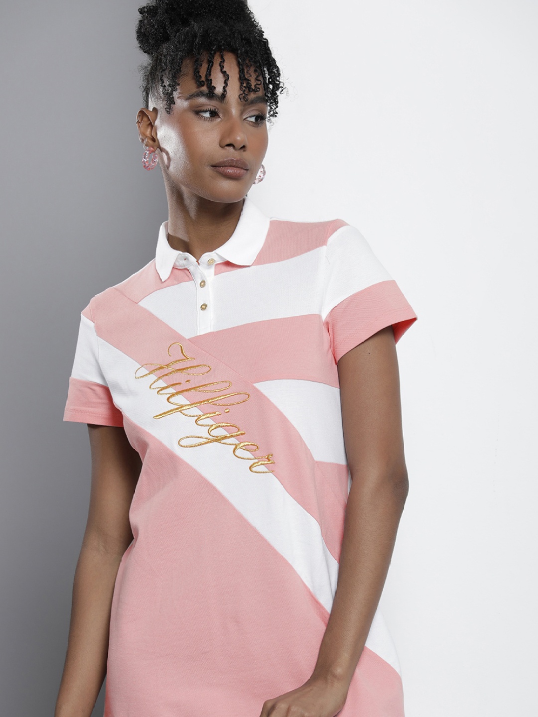 

Tommy Hilfiger Polo Collar Colourblocked T-shirt Dress, Pink