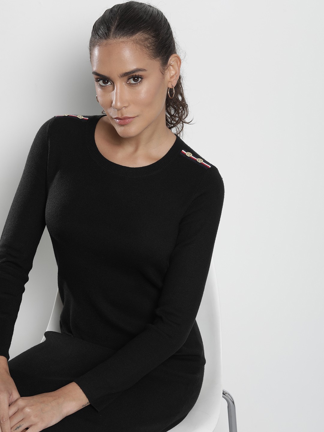 

Tommy Hilfiger Solid Ribbed Bodycon Dress, Black