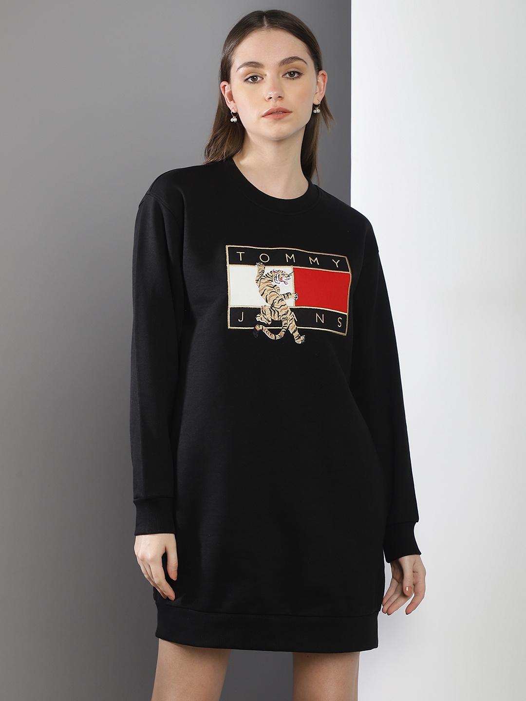 

Tommy Hilfiger Embroidered Mini T-shirt Dress, Black