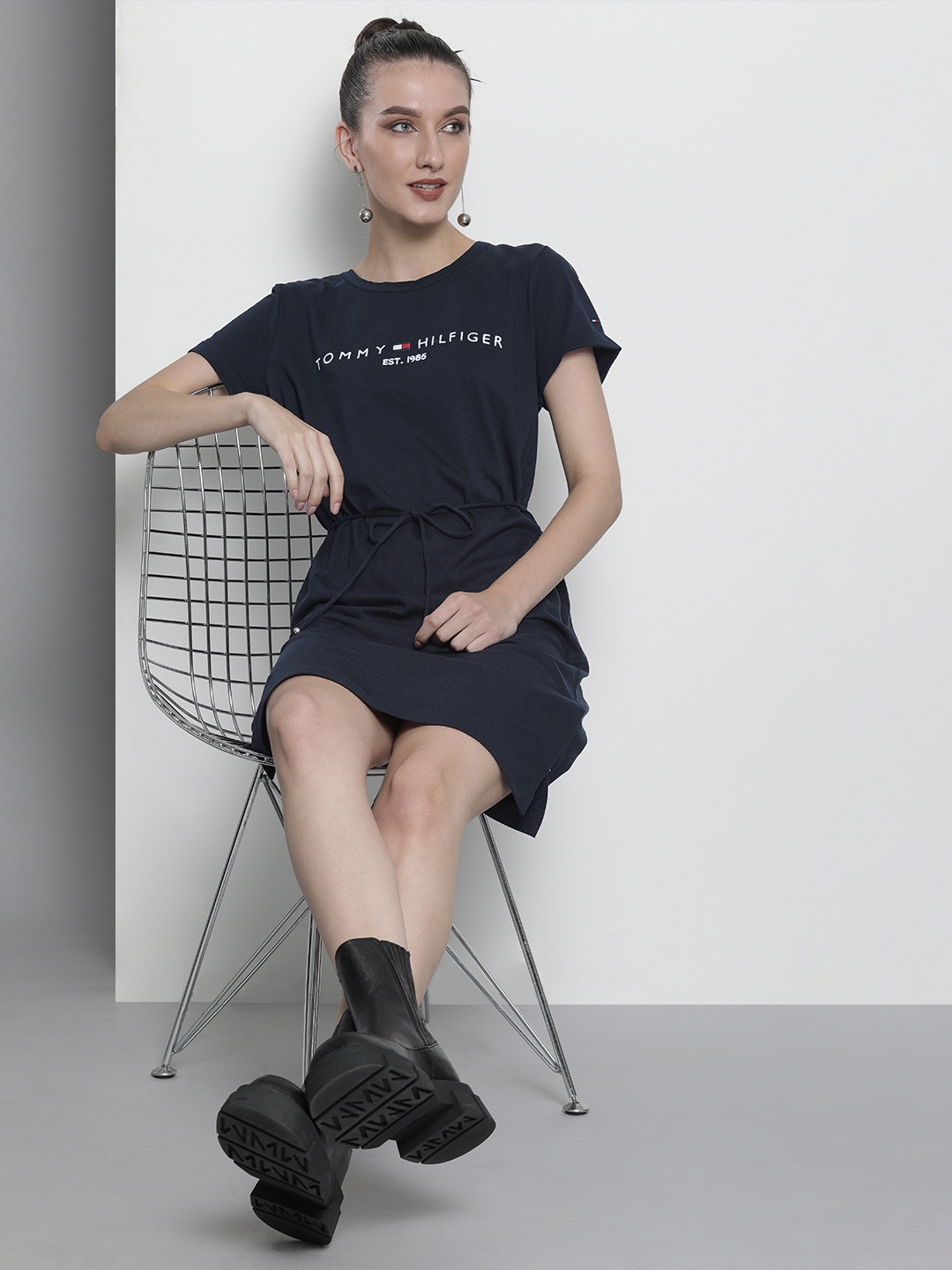 

Tommy Hilfiger Navy Blue Typography Printed T-shirt Dress
