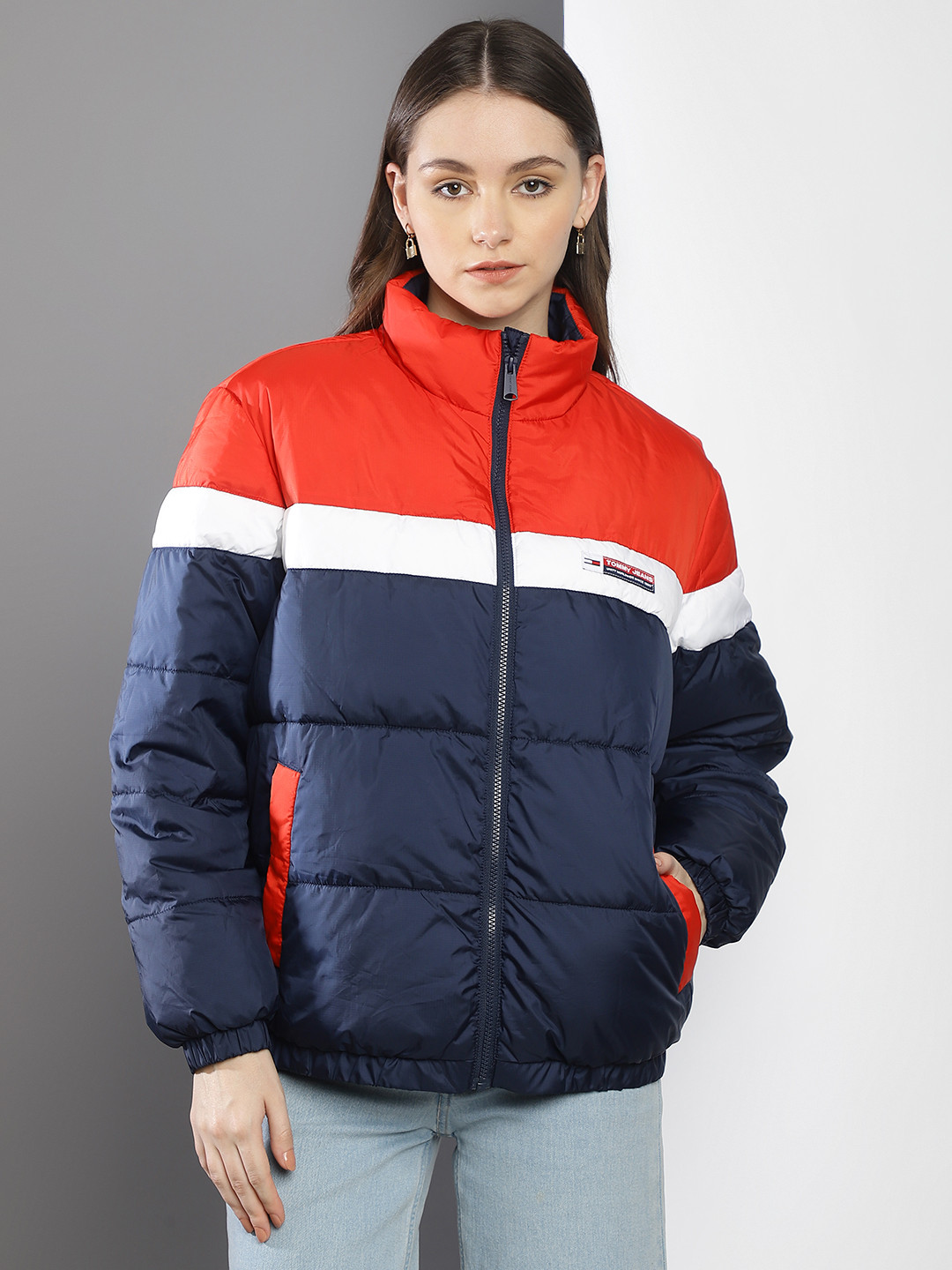 

Tommy Hilfiger Women Colourblocked Puffer Jacket, Blue