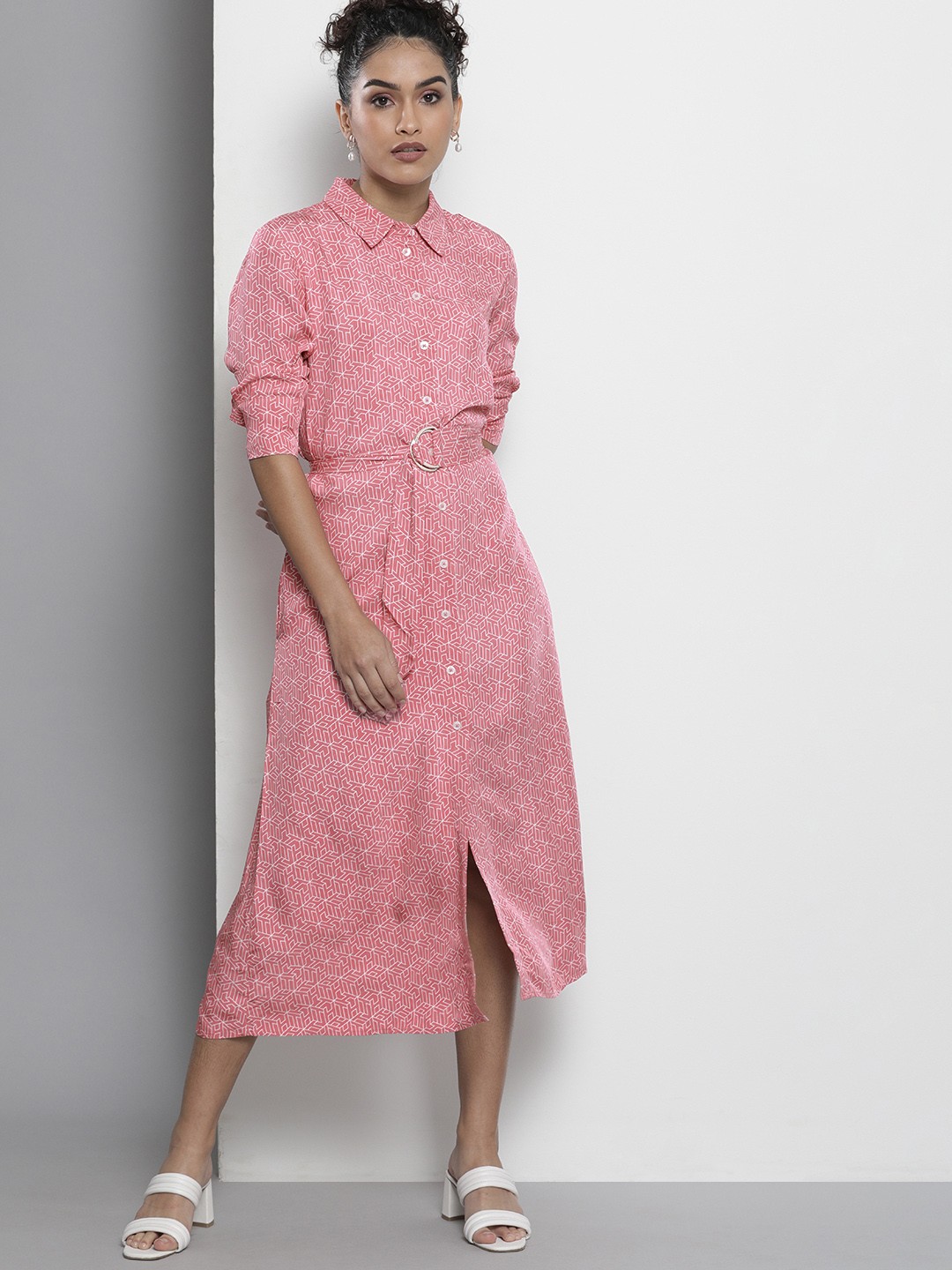 

Tommy Hilfiger Women Pink Solid Shirt Midi Dress