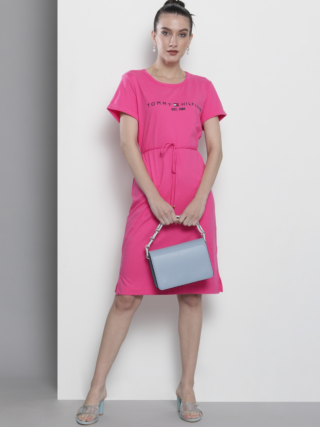 

Tommy Hilfiger Pink Typography Printed T-shirt Dress