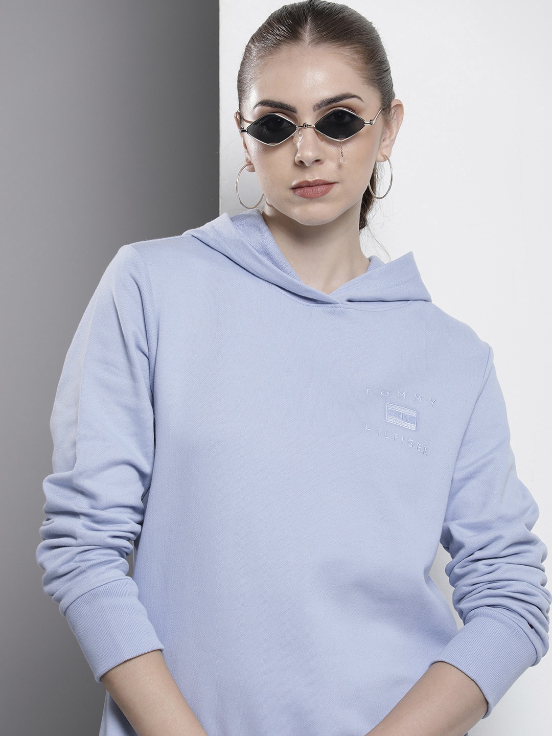 

Tommy Hilfiger Brand Logo Embroidered Organic Cotton Hooded Jumper Dress, Blue