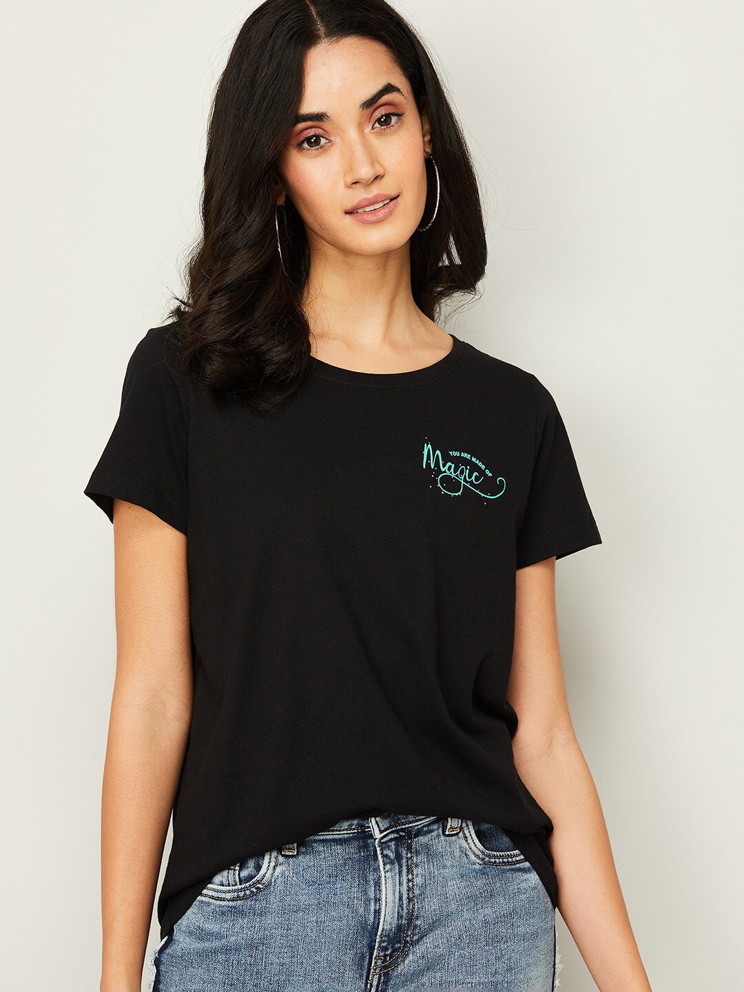 

Fame Forever by Lifestyle Women Black Solid Pure Cotton Top