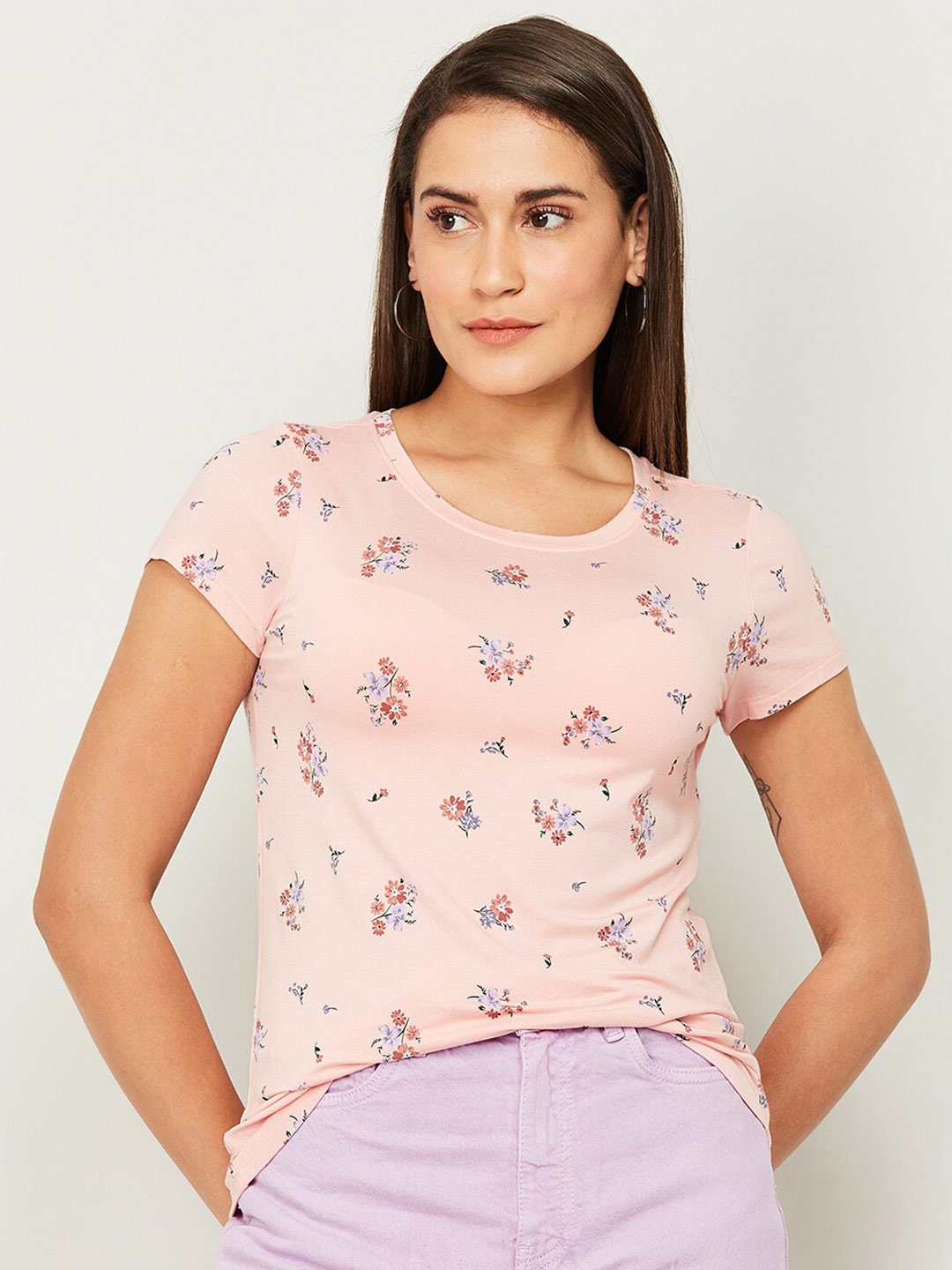

Fame Forever by Lifestyle Pink Floral Print Round Neck Top