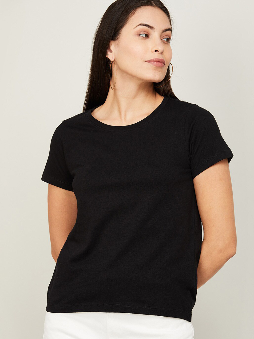 

Fame Forever by Lifestyle Women Black Solid Pure Cotton Top