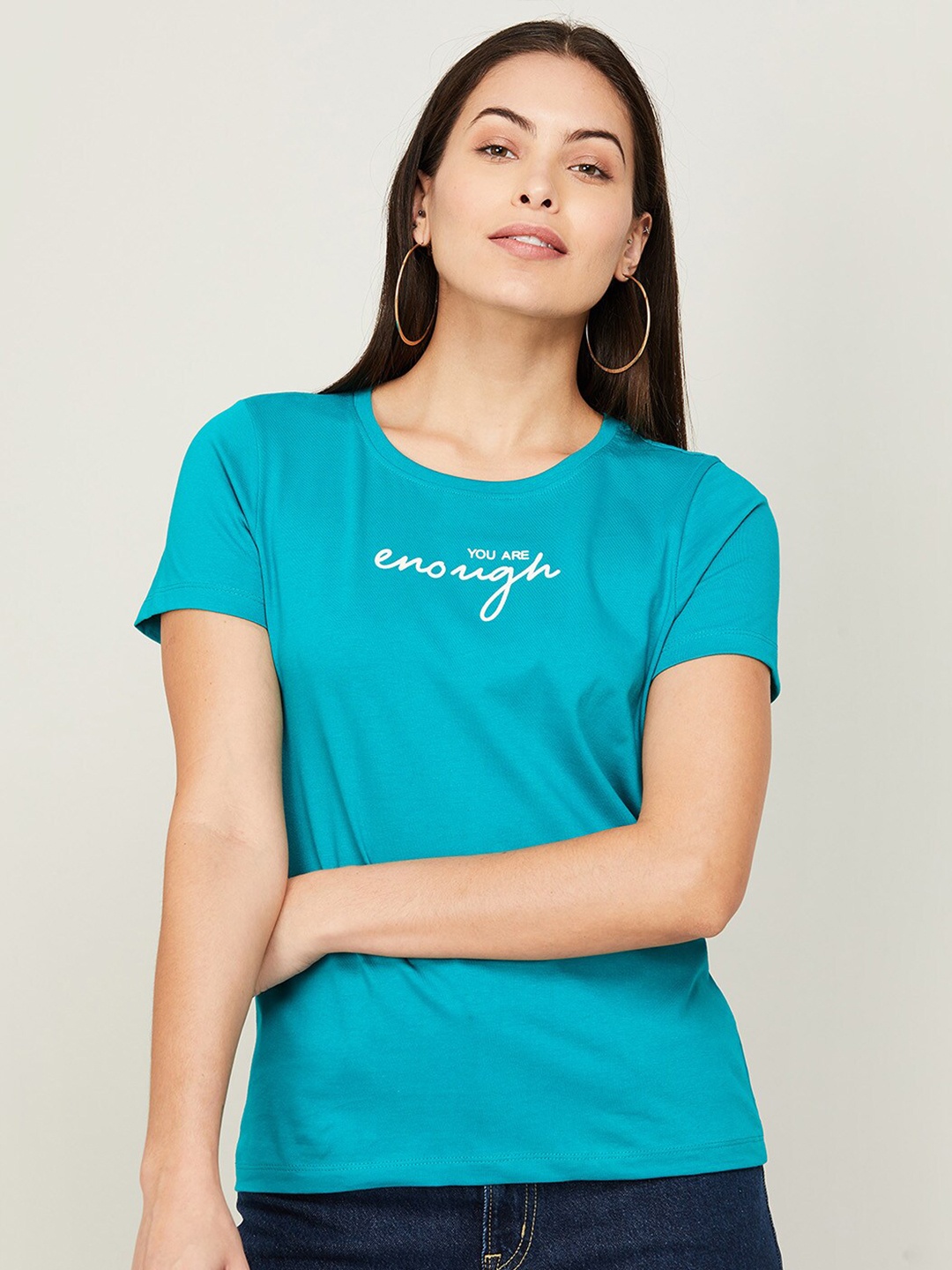 

Fame Forever by Lifestyle Women Blue Typography Printed Pure Cotton T-shirt