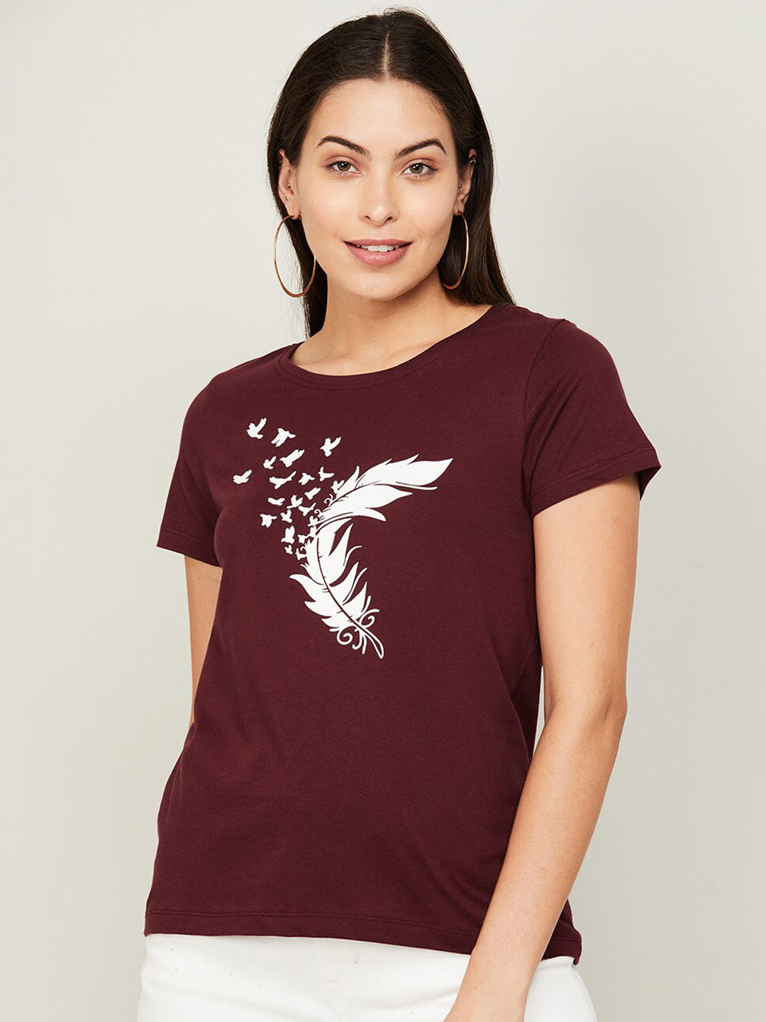 

Fame Forever by Lifestyle Maroon Pure Cotton Print Top