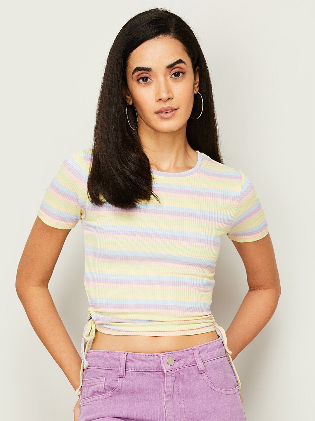 

Ginger by Lifestyle Women Purple Striped Crop Top