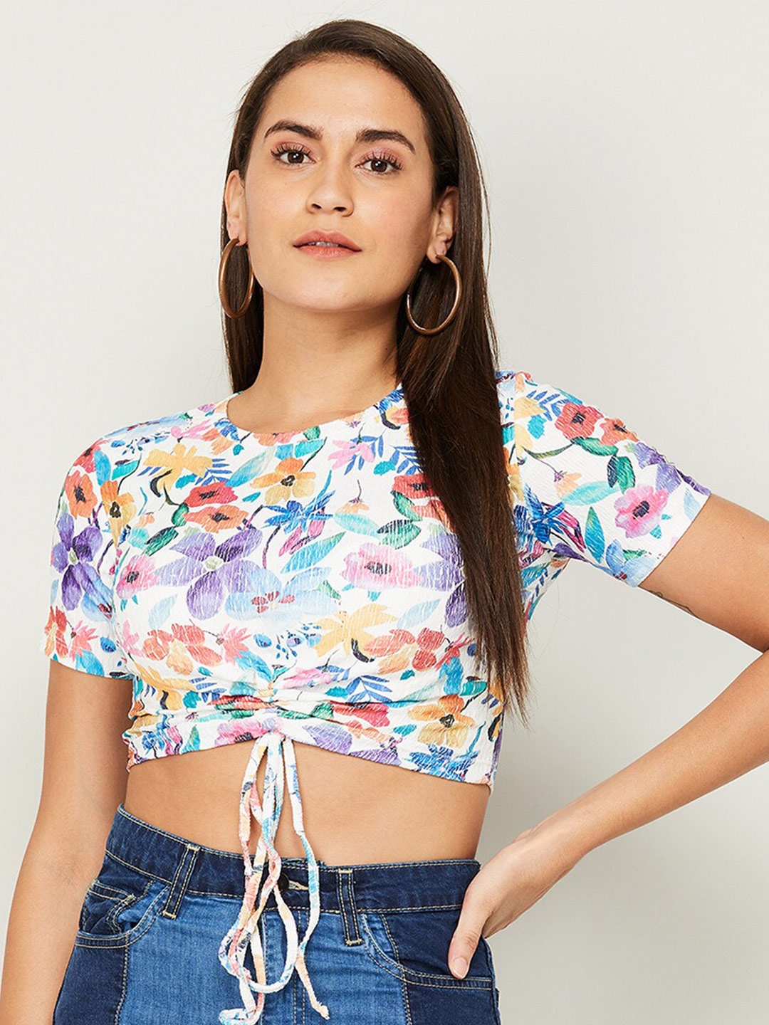 

Ginger by Lifestyle Multicoloured & white alyssum Floral Print Crop Top, Multi