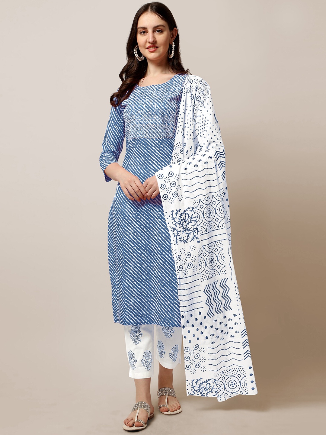 

MIRCHI FASHION Women Plus Size Blue Gotta Patti Kurta with Trousers & With Dupatta