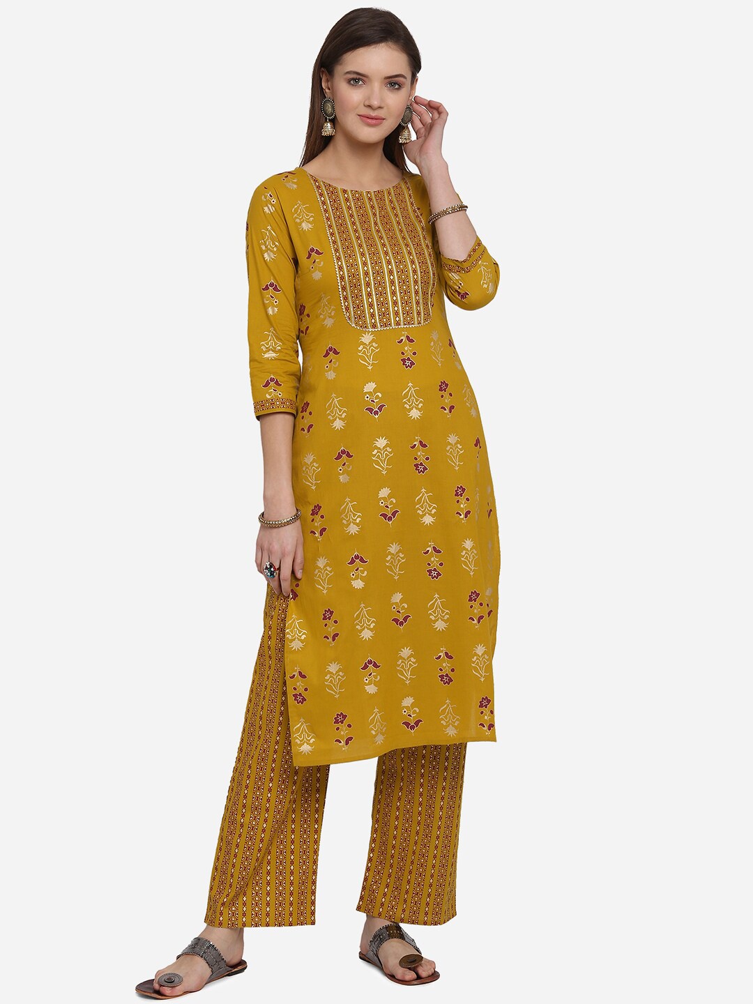 

KALINI Women Mustard Yellow Printed Kurta with Palazzos