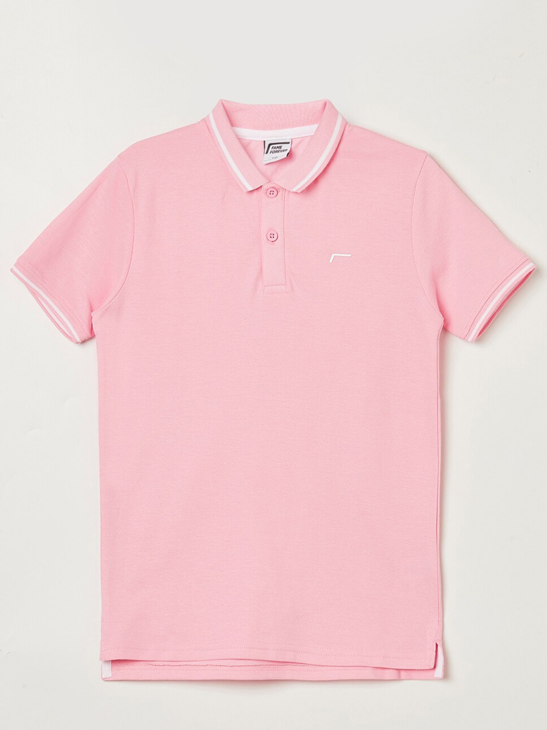 

Fame Forever by Lifestyle Kids-Boys Pink Polo Collar Cotton Raw Edge T-shirt