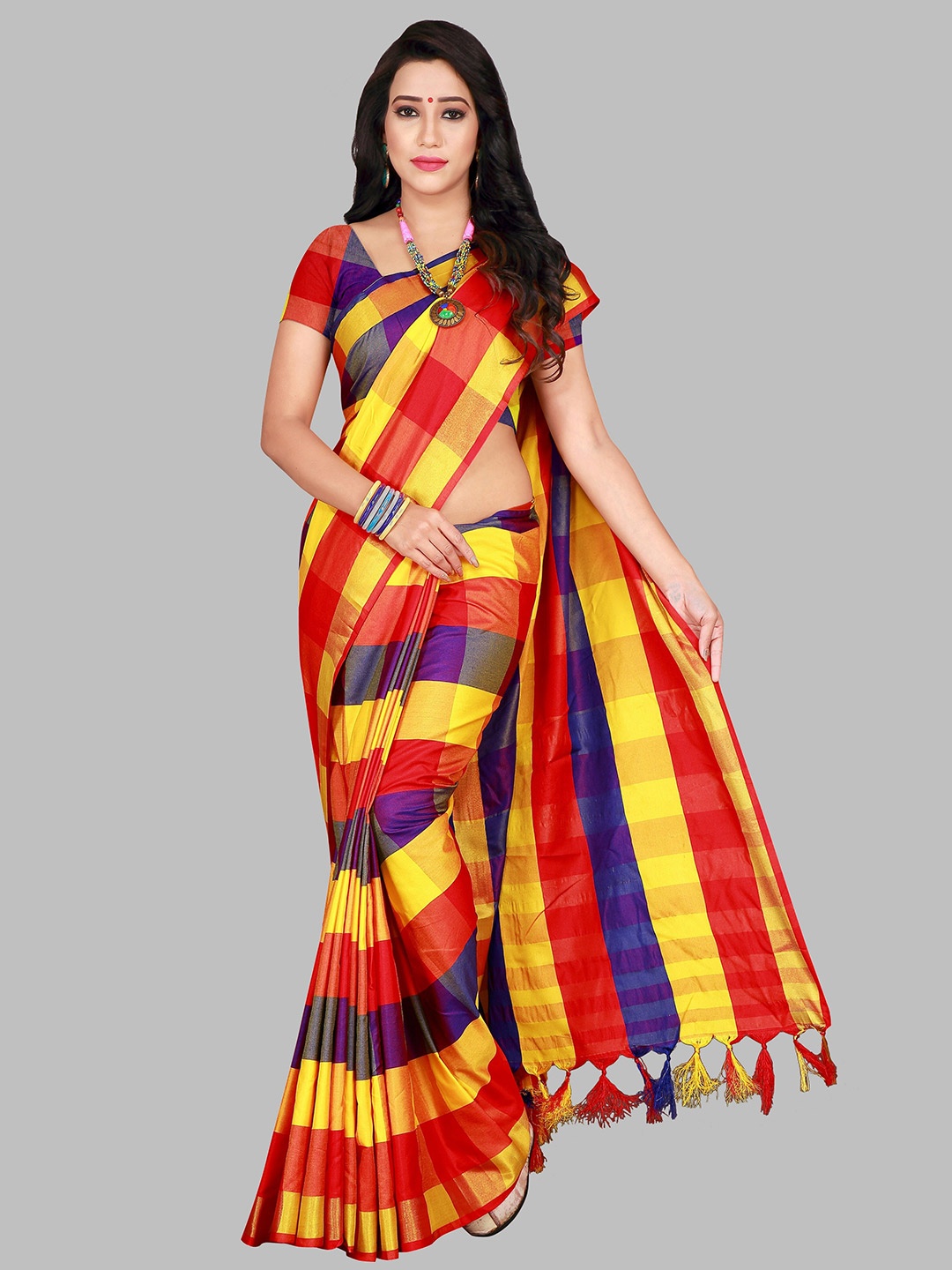 

SHAIBO SAREE Maroon Checked Silk Cotton Uppada Saree