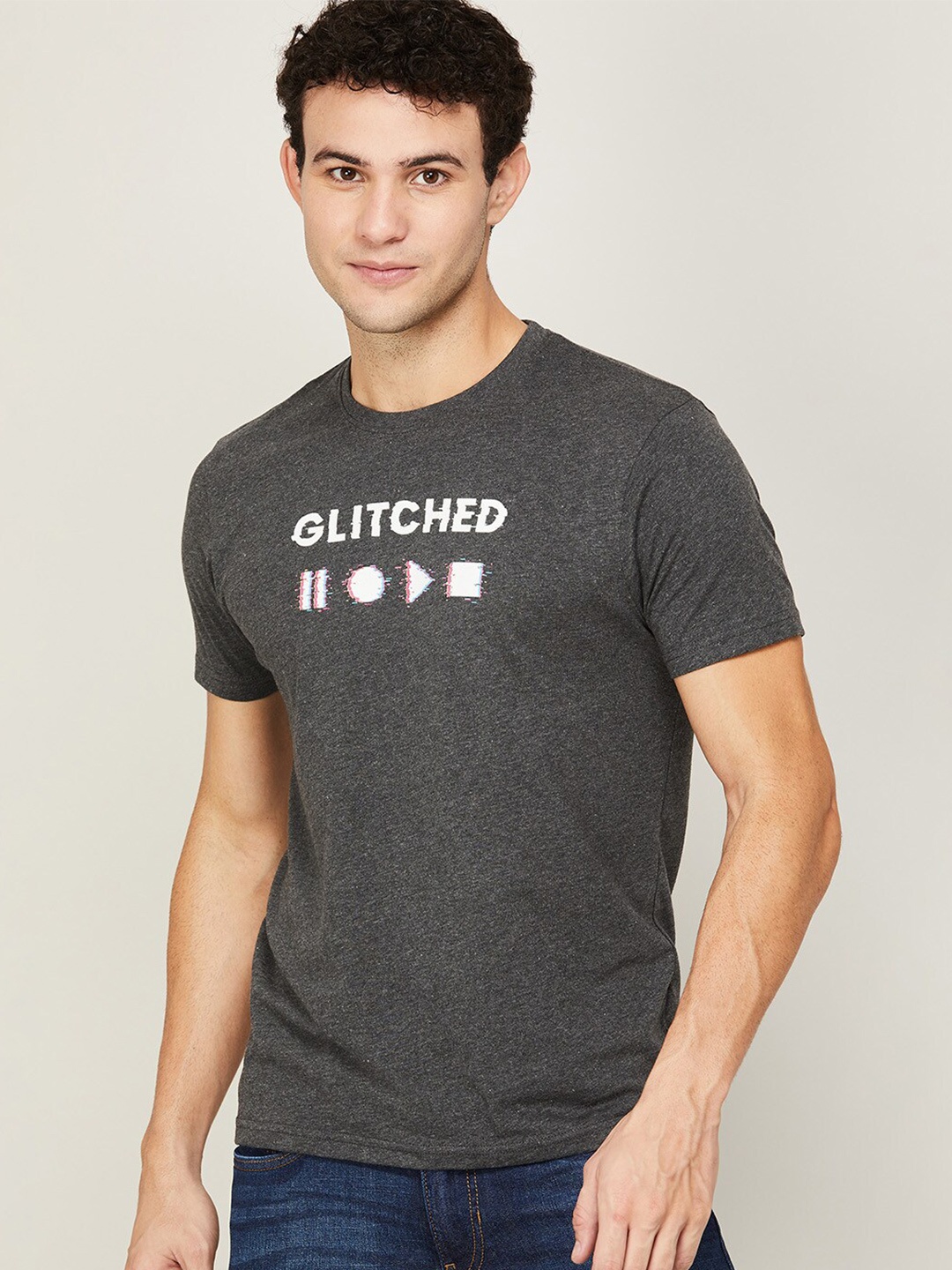 

Fame Forever by Lifestyle Men Grey Typography Printed Applique T-shirt