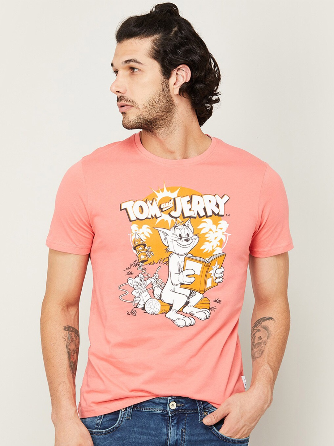

Fame Forever by Lifestyle Men Orange Printed Raw Edge T-shirt