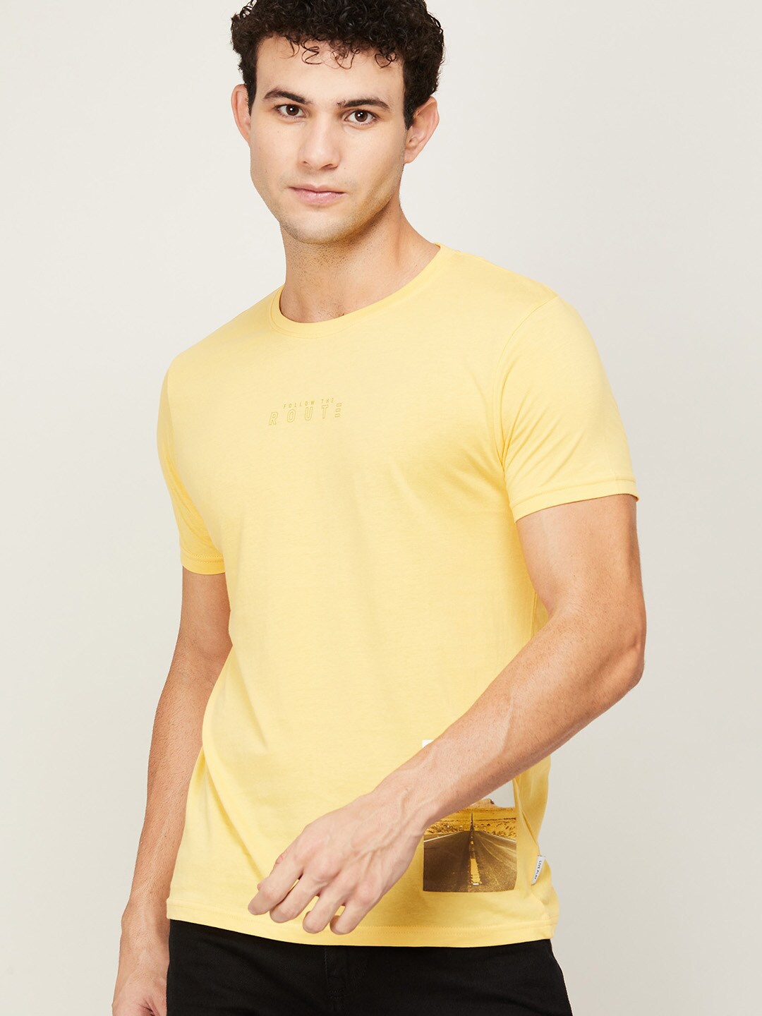 

Fame Forever by Lifestyle Men Yellow Cotton Monochrome T-shirt