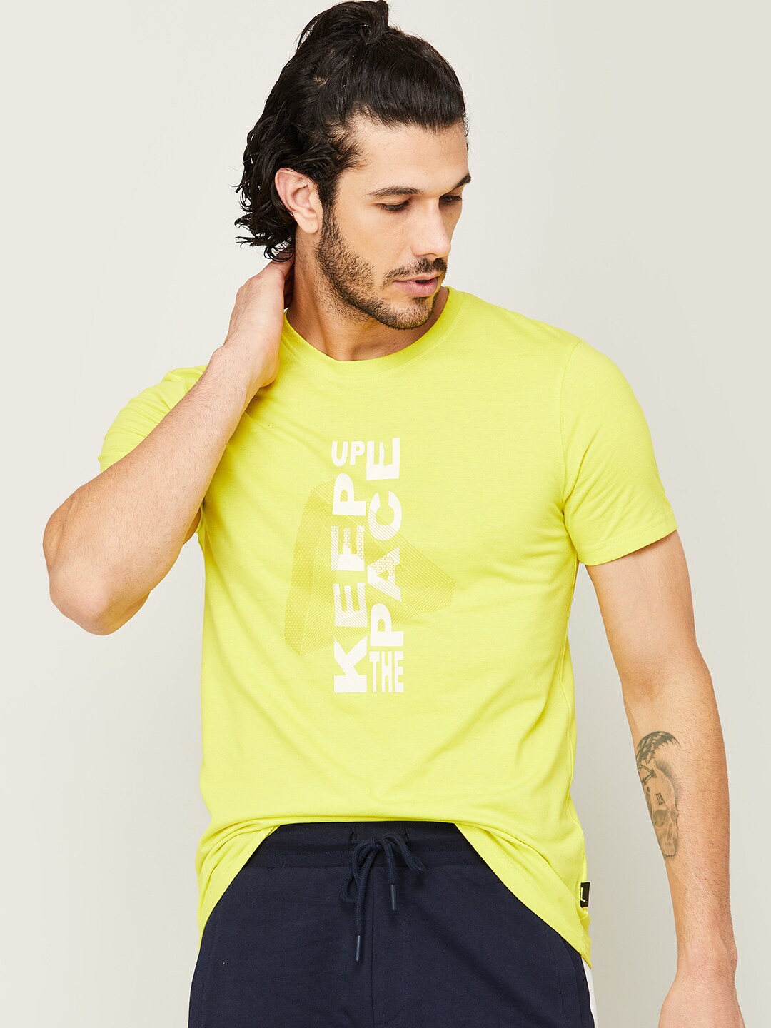 

Fame Forever by Lifestyle Men Yellow Typography Printed Applique T-shirt