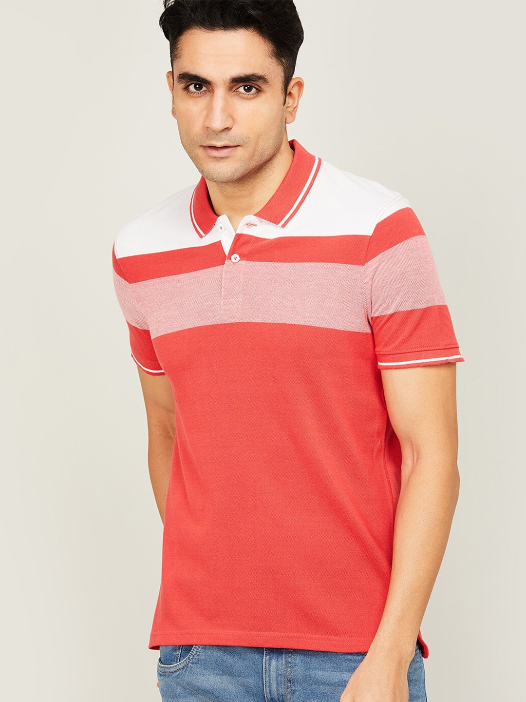 

Fame Forever by Lifestyle Men Coral Striped Polo Collar T-shirt