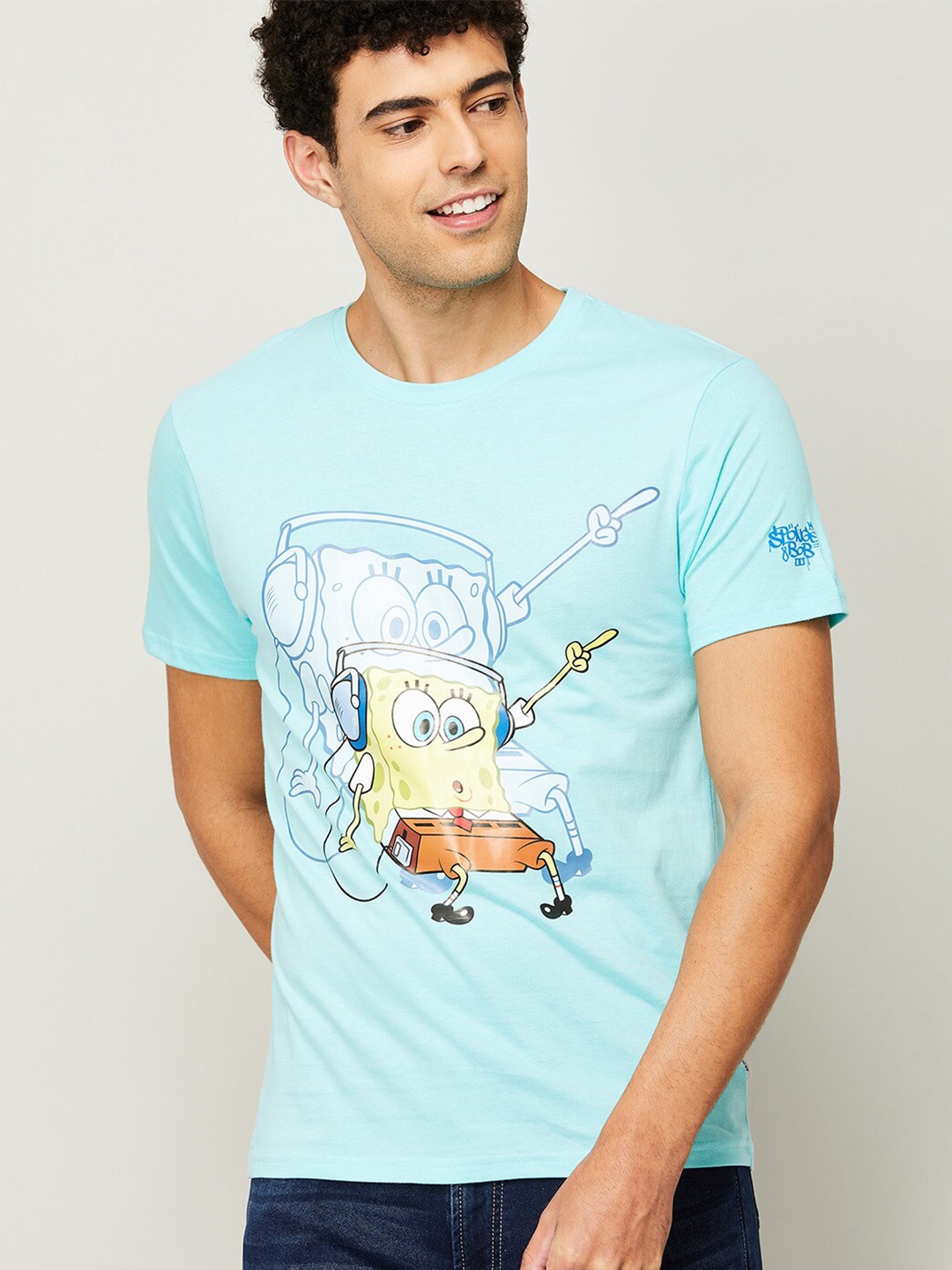 

Fame Forever by Lifestyle Men Blue & Yellow Spongebob Printed T-shirt