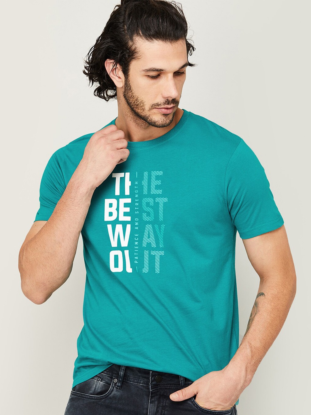 

Fame Forever by Lifestyle Men Green Typography Printed T-shirt