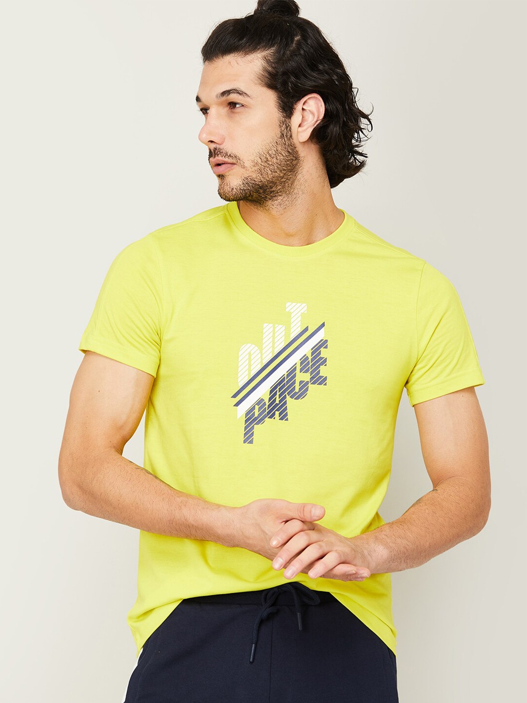 

Fame Forever by Lifestyle Men Yellow Typography Printed Applique T-shirt