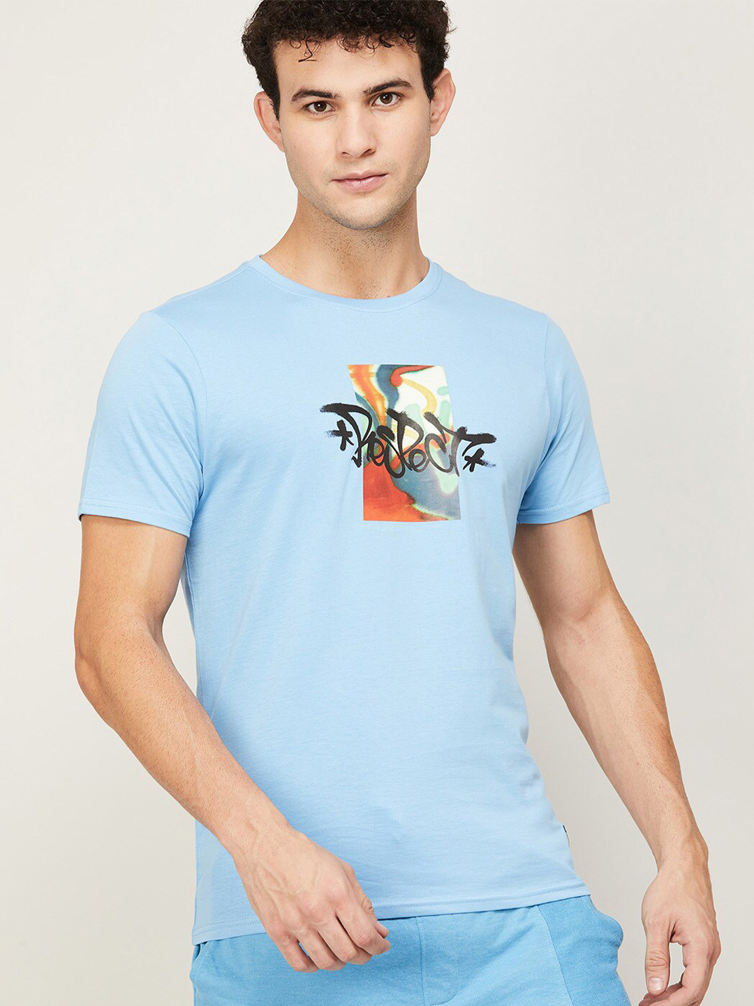 

Forca by Lifestyle Men Blue Typography Printed Applique T-shirt