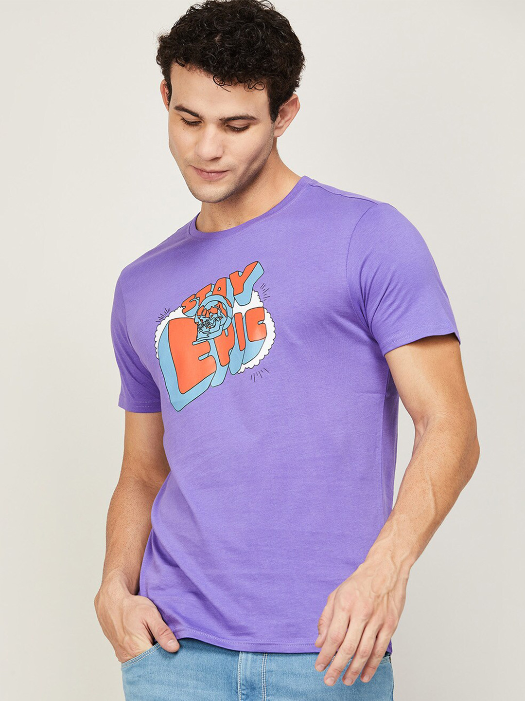 

Forca by Lifestyle Men Purple Typography Printed T-shirt