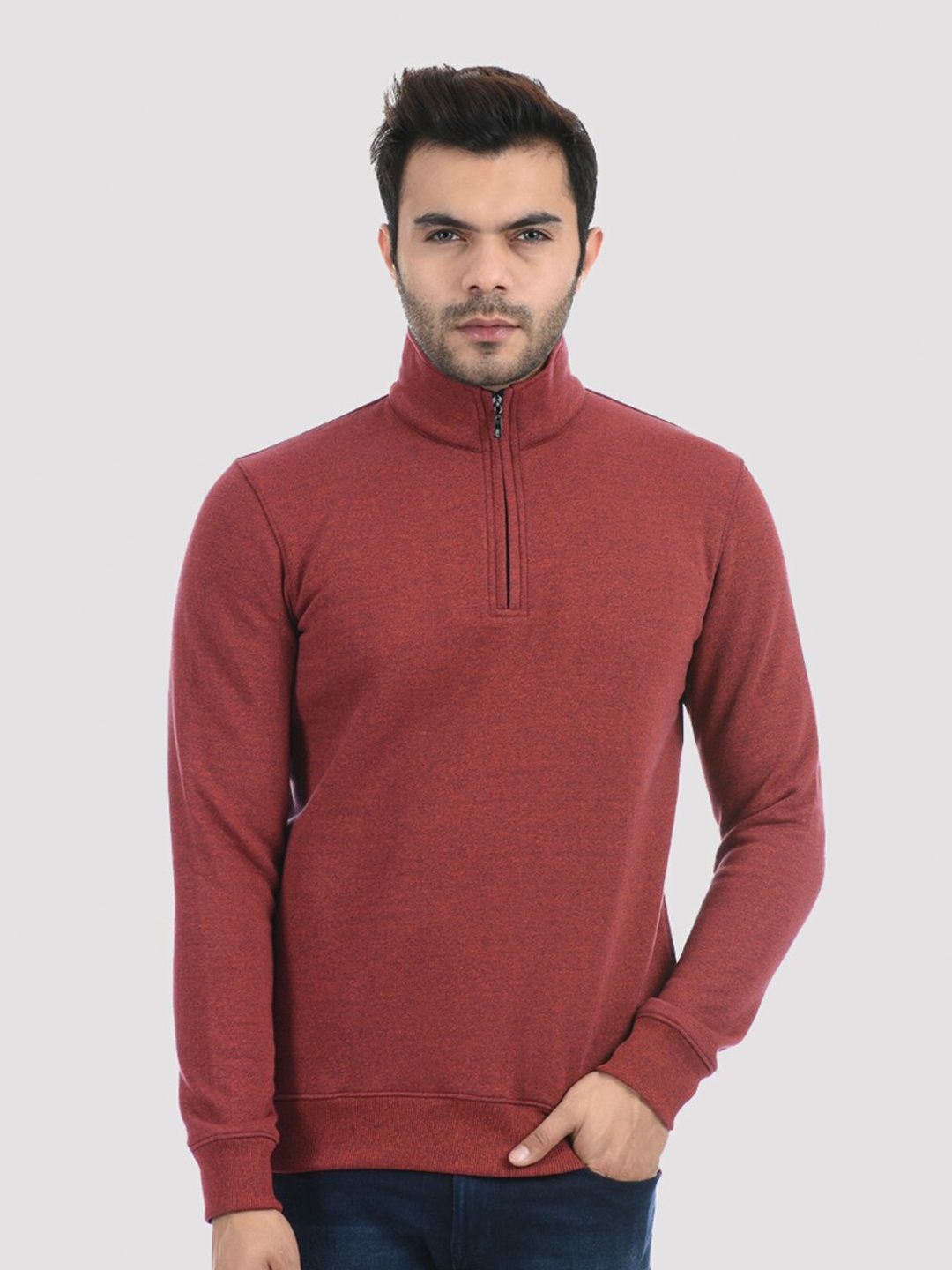 

ONEWAY Men Maroon Solid Sweatshirt