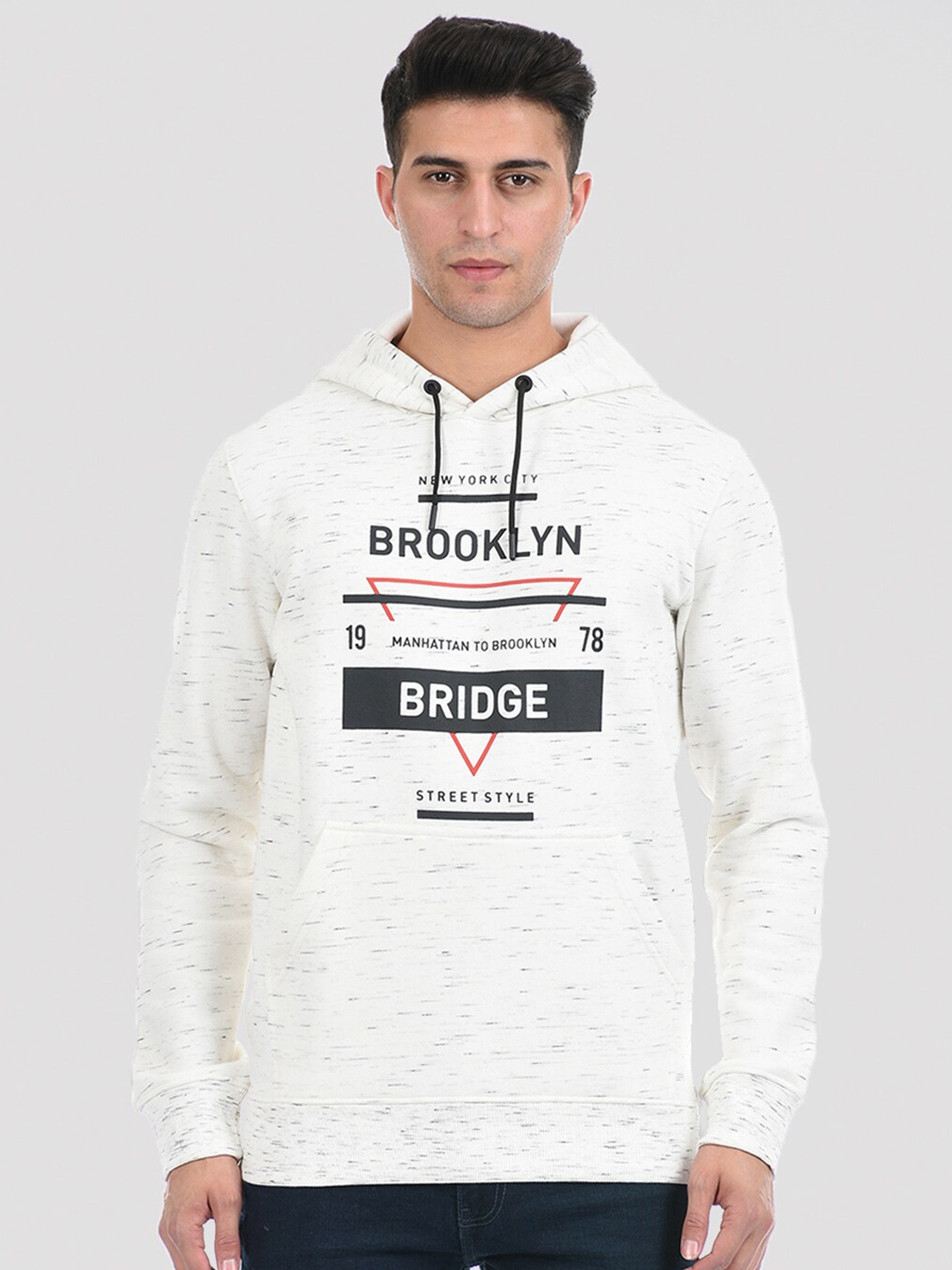 

ONEWAY Men White Printed Hooded Sweatshirt