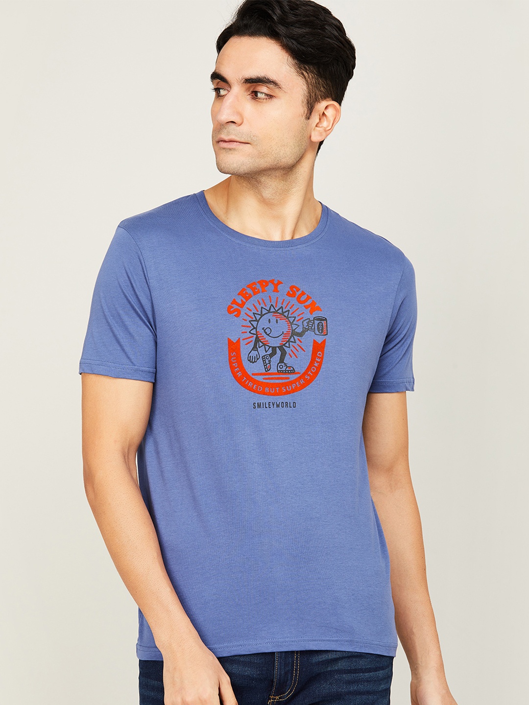 

SmileyWorld Men Blue Graphic Printed T-shirt